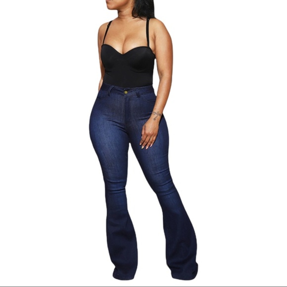 High Waisted Dark Wash Denim Jeans with Stretch